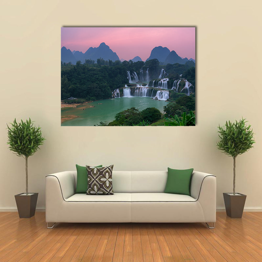 Detian Waterfall at sunset in Guangxi, China Multi panel canvas wall art