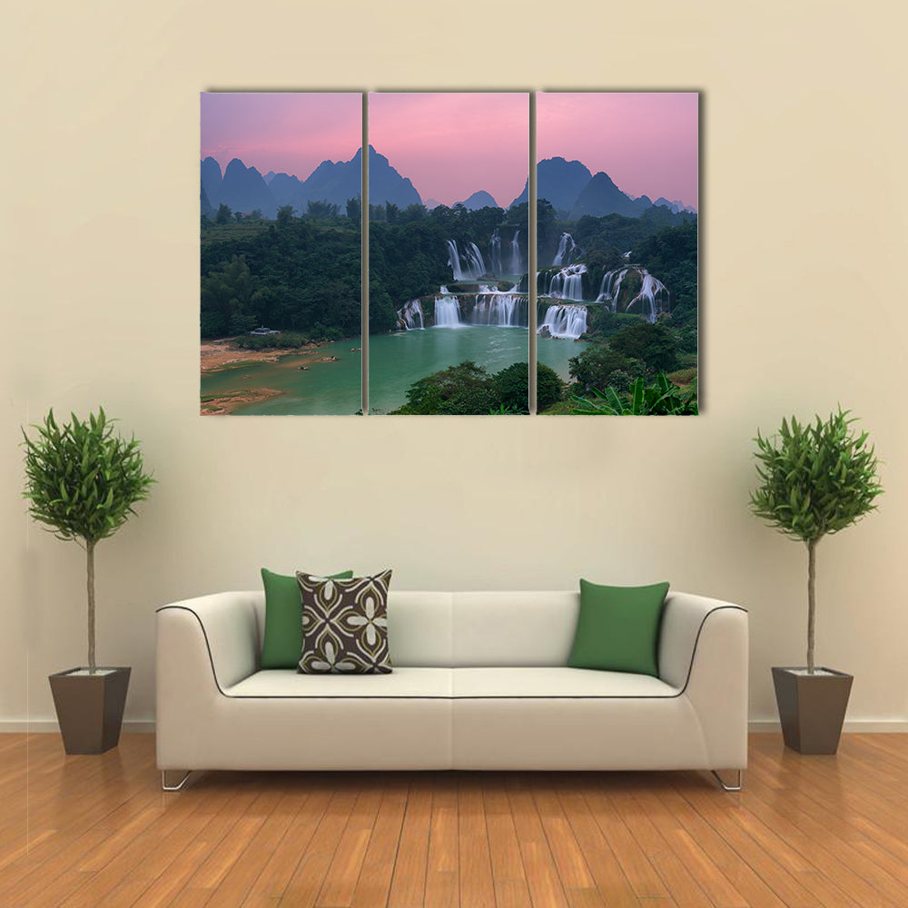 Detian Waterfall at sunset in Guangxi, China Multi panel canvas wall art