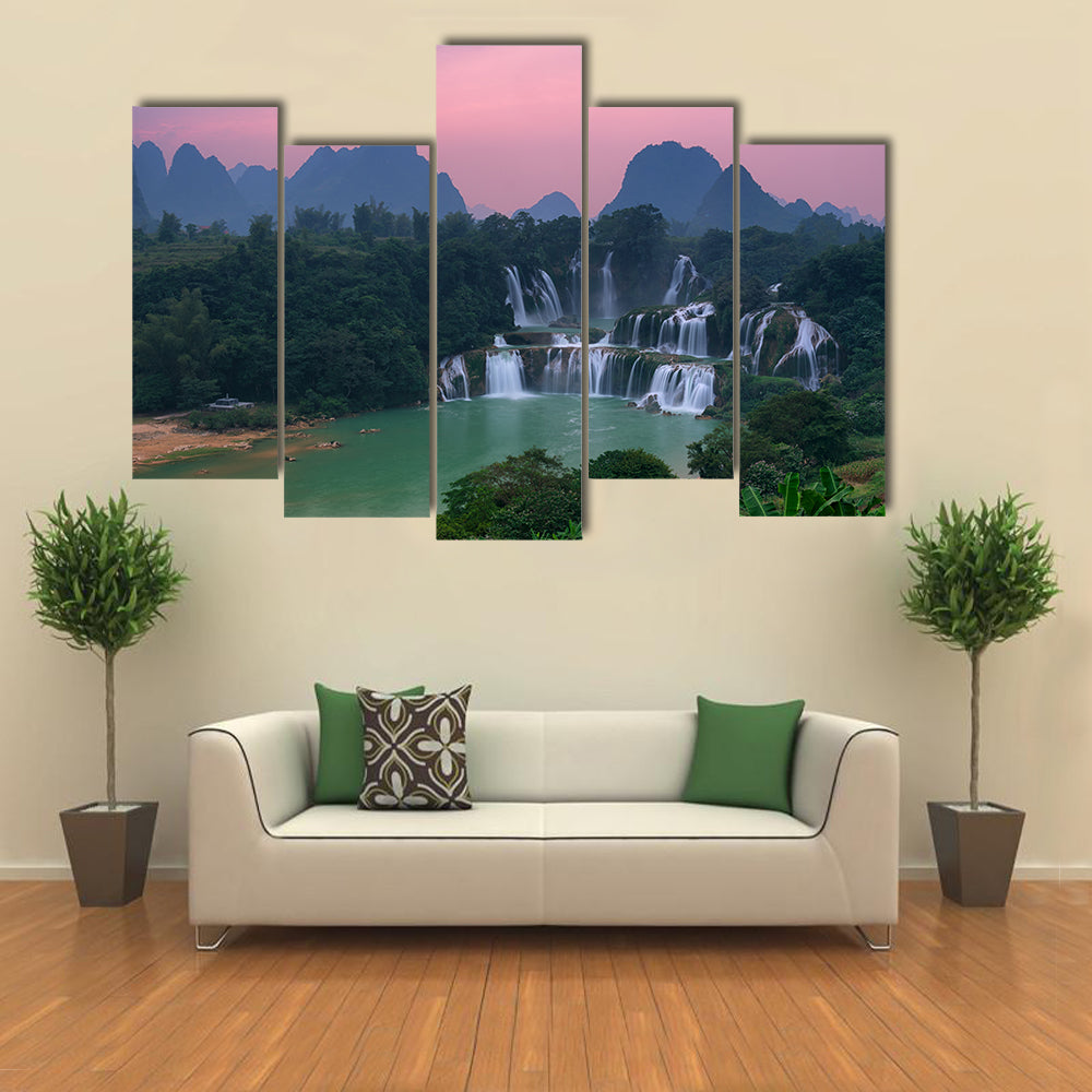 Detian Waterfall at sunset in Guangxi, China Multi panel canvas wall art