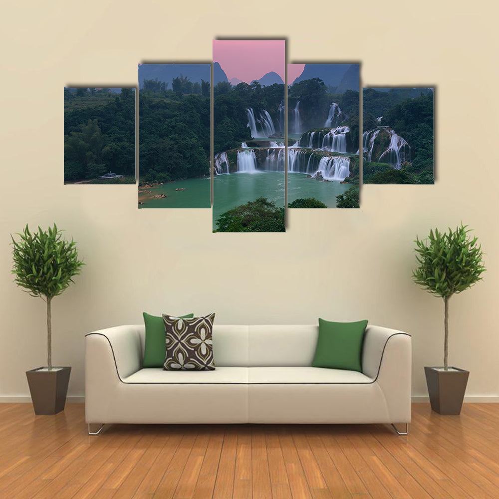Detian Waterfall at sunset in Guangxi, China Multi panel canvas wall art