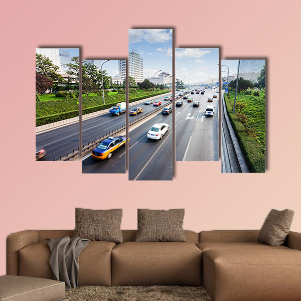 Civil traffic in city multi panel canvas wall art