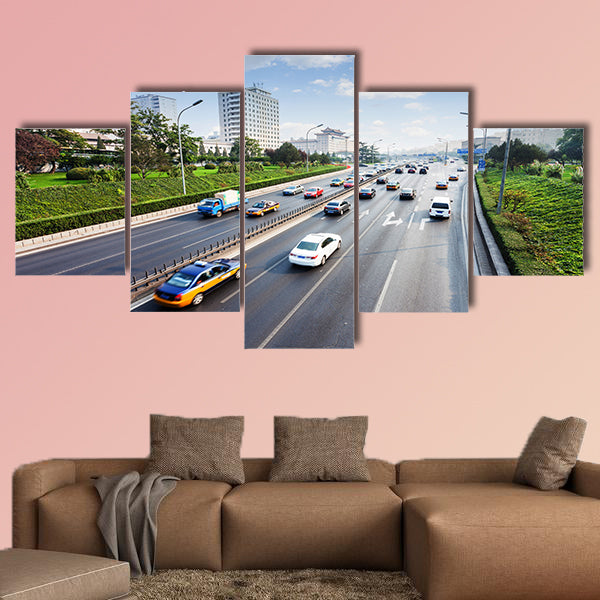 Civil traffic in city multi panel canvas wall art