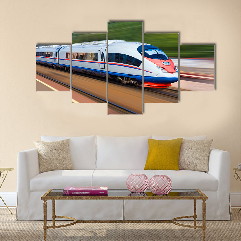 Beautiful photo of high speed modern commuter train Multi panel canvas wall art