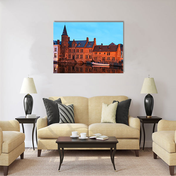 Romantic view on the channel in Brugge Multi panel canvas wall art