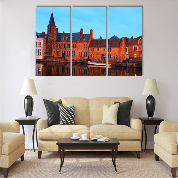 Romantic view on the channel in Brugge Multi panel canvas wall art