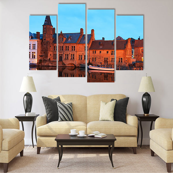 Romantic view on the channel in Brugge Multi panel canvas wall art