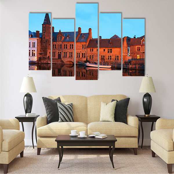 Romantic view on the channel in Brugge Multi panel canvas wall art