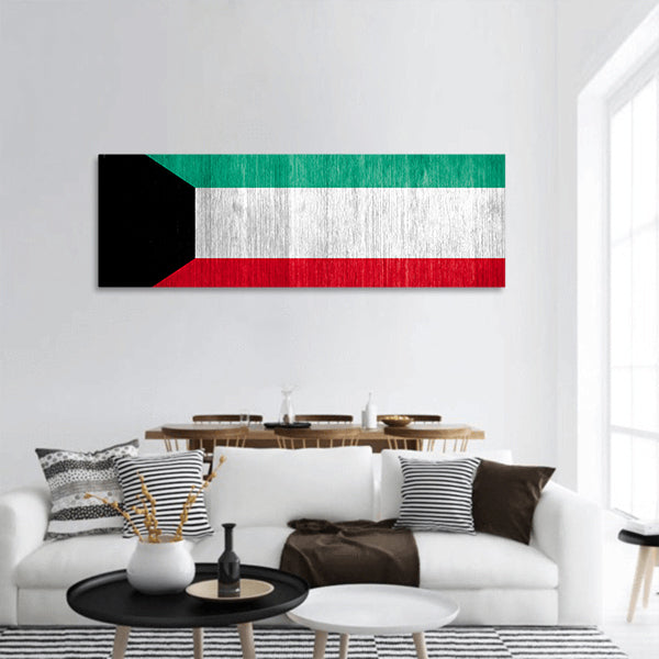 Kuwait Flag on wood background panoramic canvas wall art