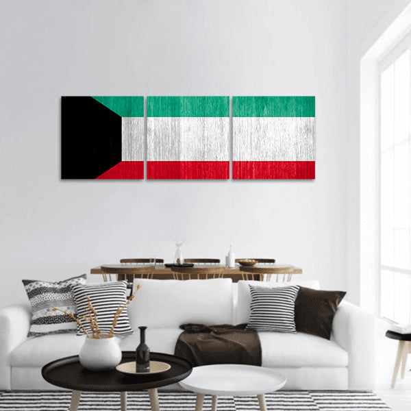 Kuwait Flag on wood background panoramic canvas wall art