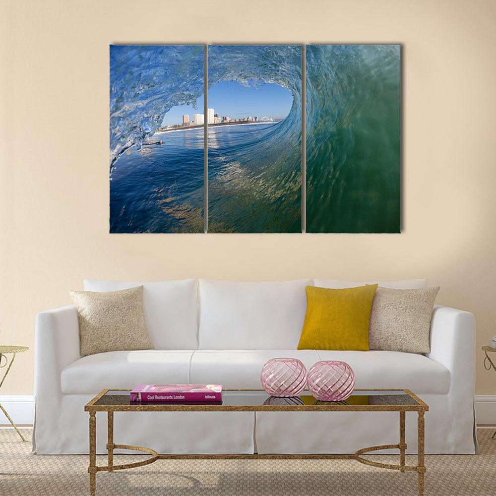 The Surfers tube surfing wave view of Durban s surf city, Multi Panel Canvas Wall Art