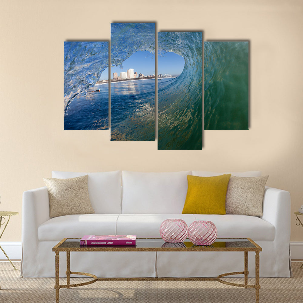 The Surfers tube surfing wave view of Durban s surf city, Multi Panel Canvas Wall Art