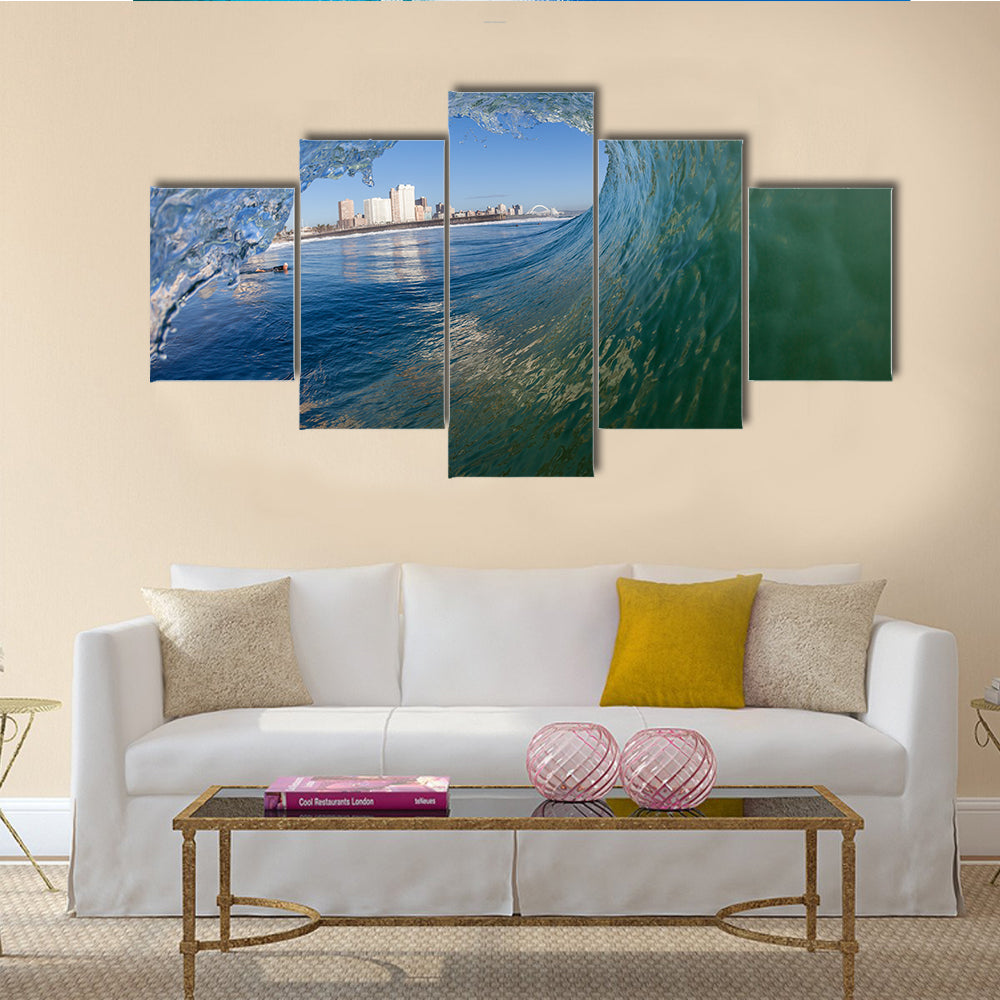 The Surfers tube surfing wave view of Durban s surf city, Multi Panel Canvas Wall Art