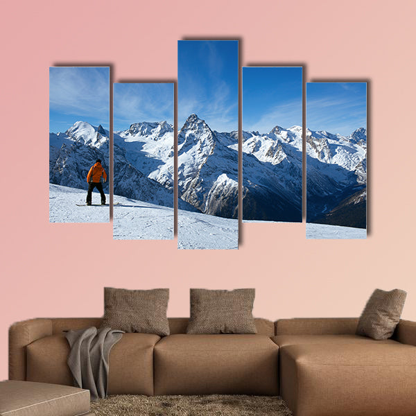 Winter sport snowboarding in snow mountain Multi panel canvas wall art