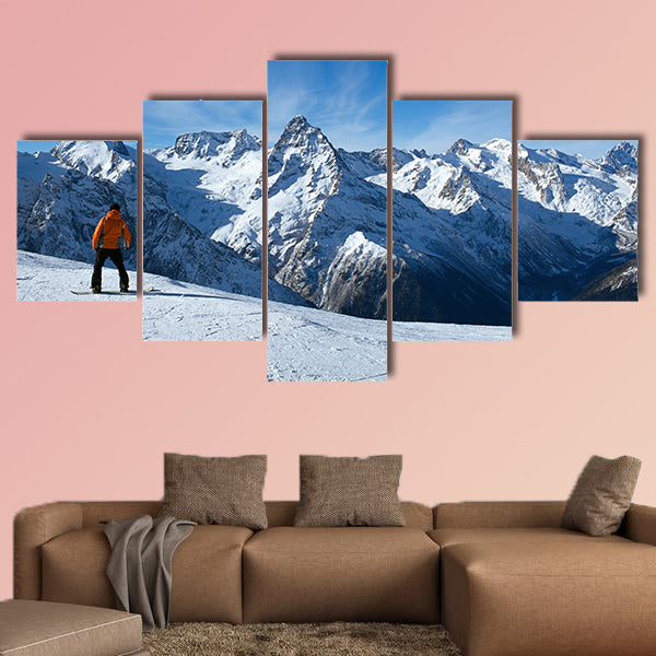 Winter sport snowboarding in snow mountain Multi panel canvas wall art