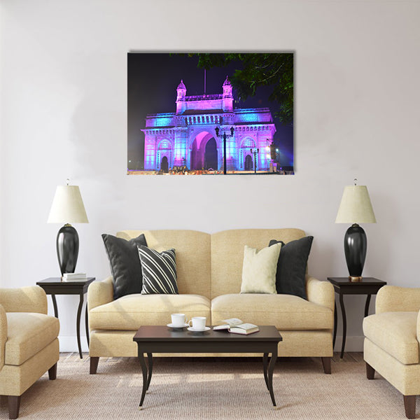Illuminated Gateway of India in Mumbai at night Multi Panel Canvas Wall Art