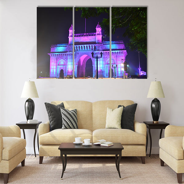 Illuminated Gateway of India in Mumbai at night Multi Panel Canvas Wall Art