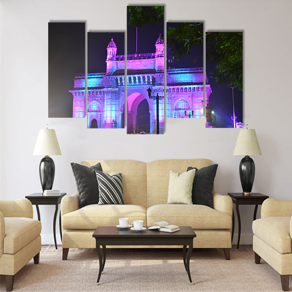 Illuminated Gateway of India in Mumbai at night Multi Panel Canvas Wall Art