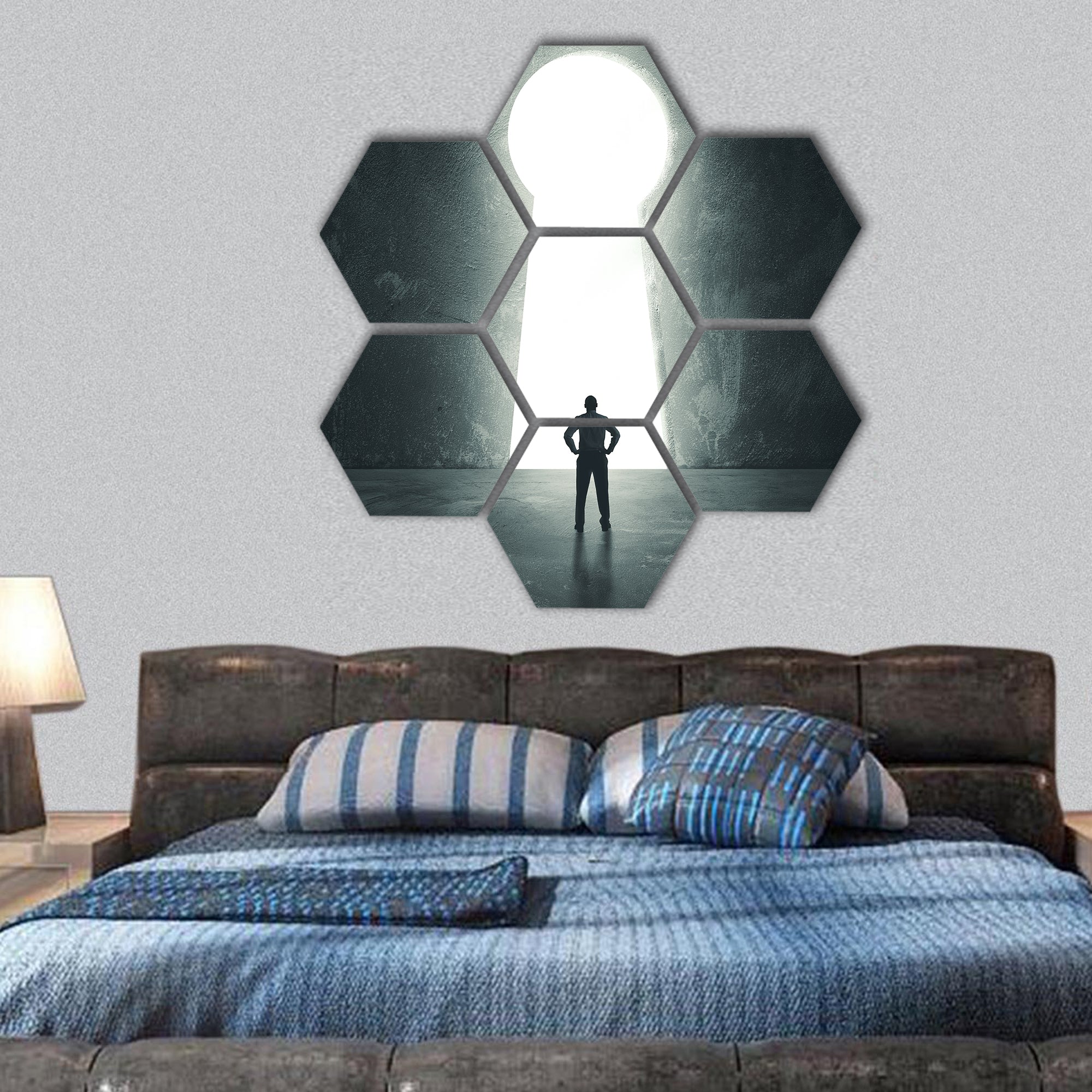 Concept of success with businessman hexagonal canvas wall art