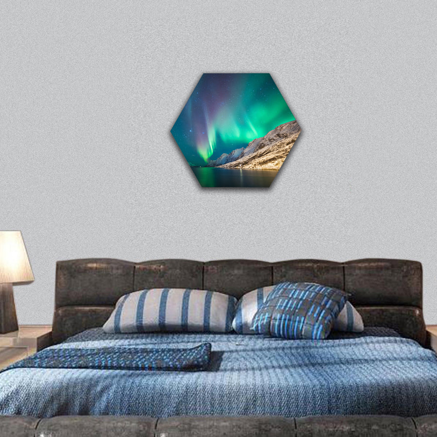 Northern lights at Ersfjordbotn, Tromso, Norway hexagonal canvas wall art