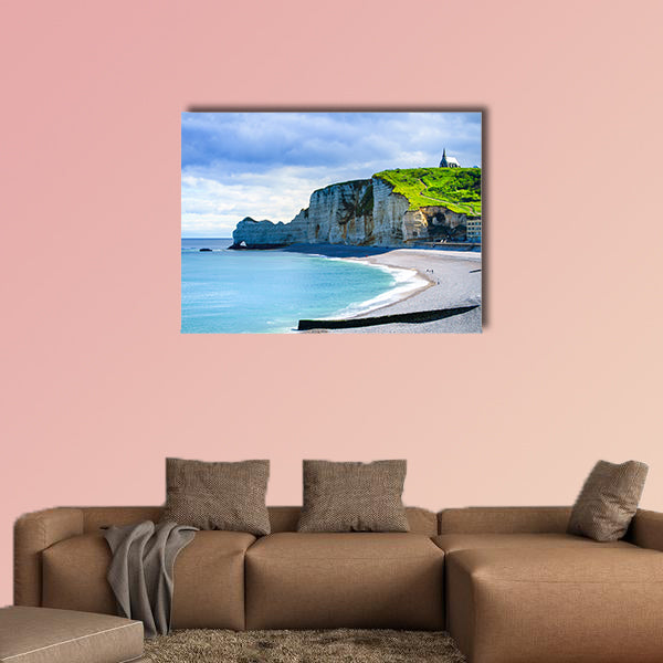 Etretat cliff and church landmark and its beach on mornin wall art