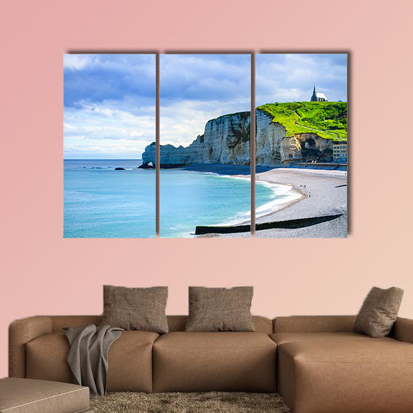  Etretat cliff and church landmark and its beach on mornin wall art