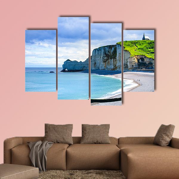  Etretat cliff and church landmark and its beach on mornin wall art