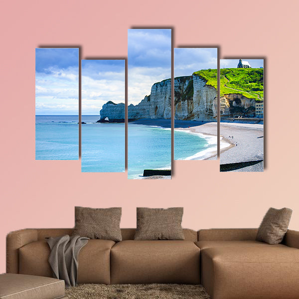  Etretat cliff and church landmark and its beach on mornin wall art