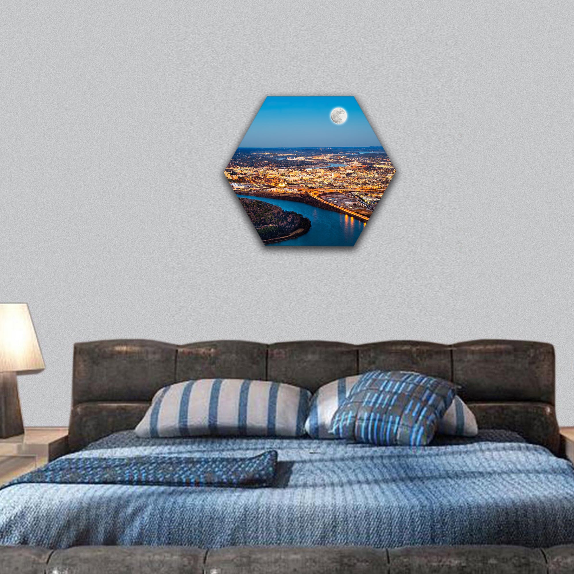 Chattanooga downtown at night hexagonal canvas wall art