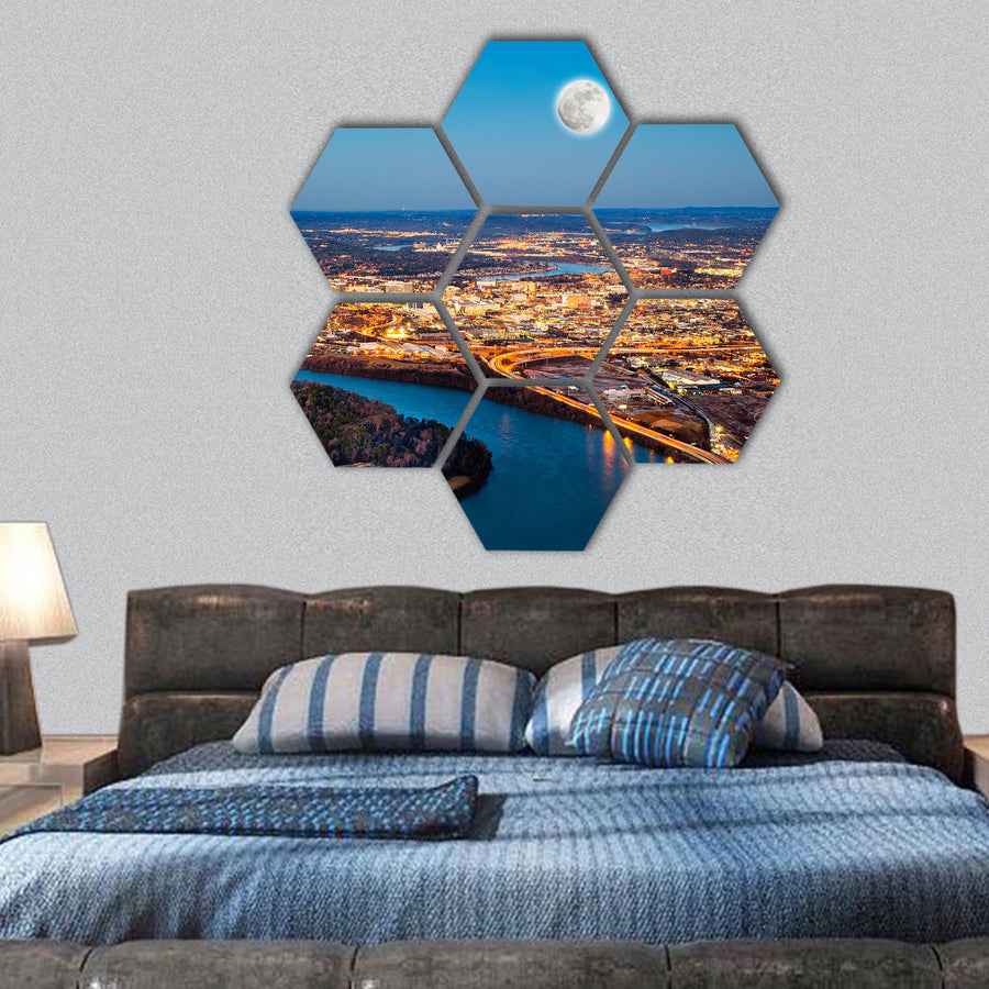 Chattanooga downtown at night hexagonal canvas wall art