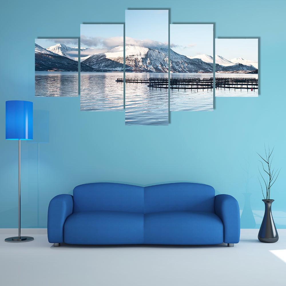 Fish farms in northern Norway multi panel canvas wall art
