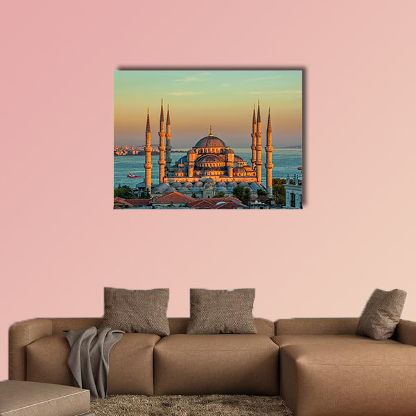 Blue mosque in glorious sunset, Istanbul, Sultan Ahmet Park canvas wall art