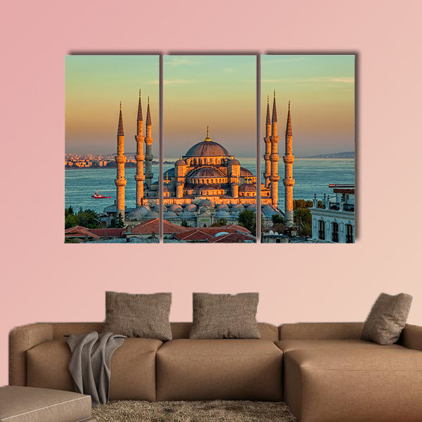 Blue mosque in glorious sunset, Istanbul, Sultan Ahmet Park canvas wall art