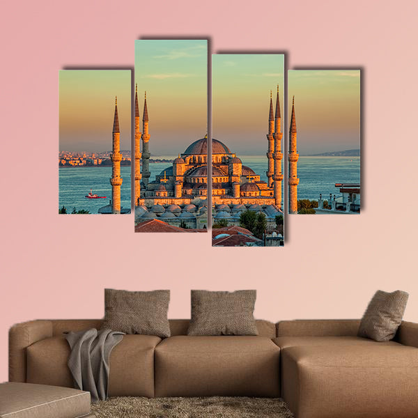 Blue mosque in glorious sunset, Istanbul, Sultan Ahmet Park canvas wall art