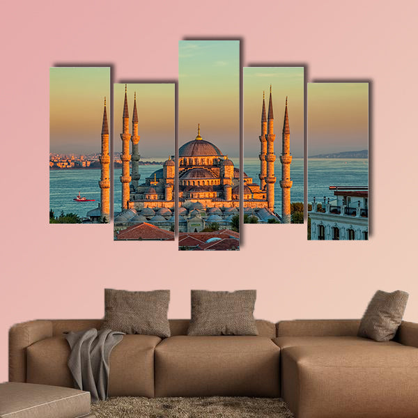 Blue mosque in glorious sunset, Istanbul, Sultan Ahmet Park canvas wall art