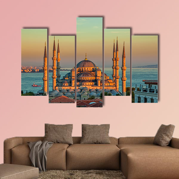 Blue mosque in glorious sunset, Istanbul multi panel canvas wall art