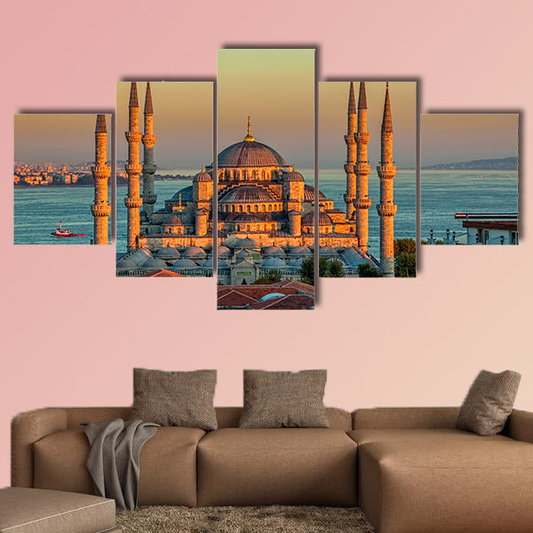 Blue mosque in glorious sunset, Istanbul, Sultan Ahmet Park canvas wall art