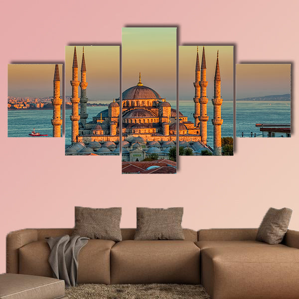 Blue mosque in glorious sunset, Istanbul multi panel canvas wall art