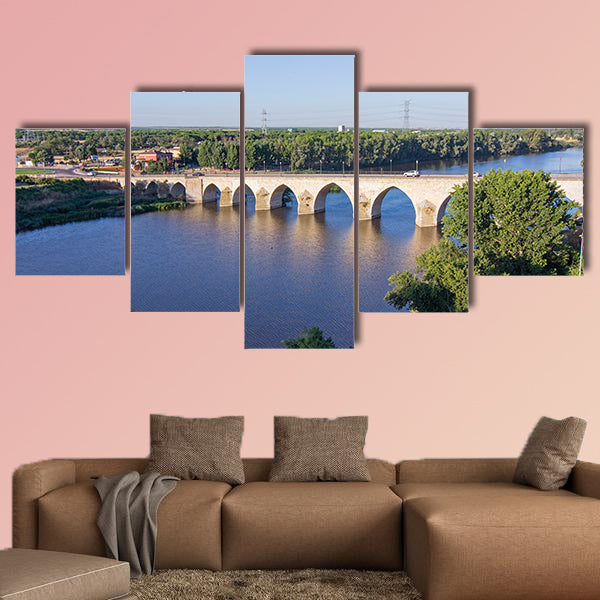 Long bridge over Blue River multi panel canvas wall art
