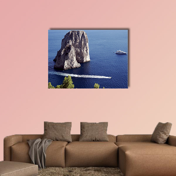 Yacht sailing in Il Faraglioni of Capri Island multi panel canvas wall art