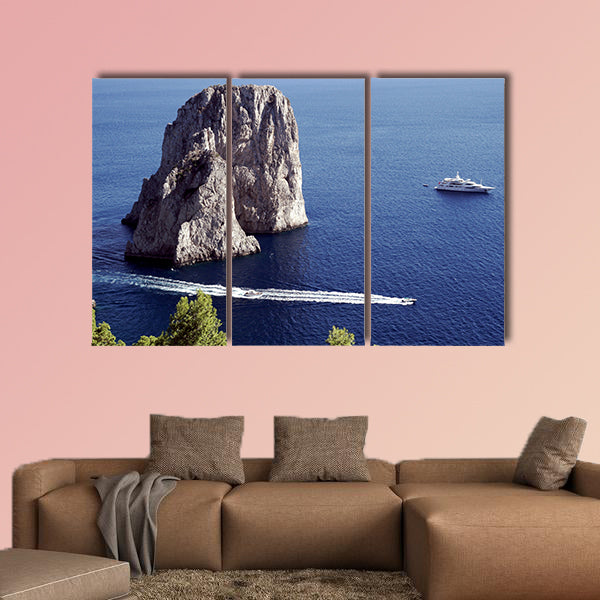 Yacht sailing in Il Faraglioni of Capri Island multi panel canvas wall art
