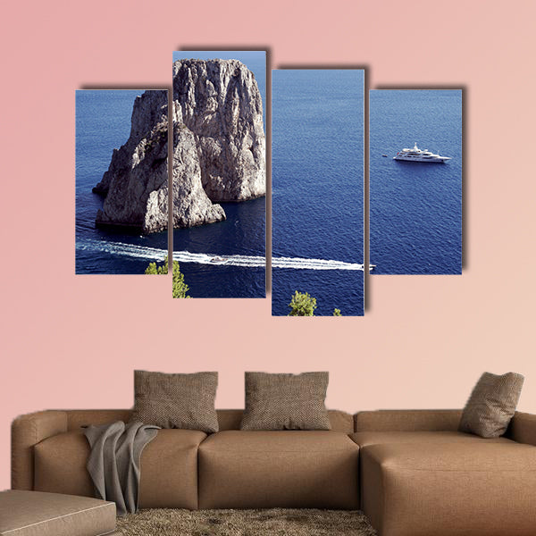 Yacht sailing in Il Faraglioni of Capri Island multi panel canvas wall art