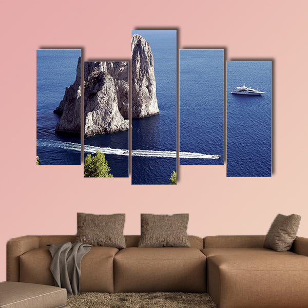 Yacht sailing in Il Faraglioni of Capri Island multi panel canvas wall art