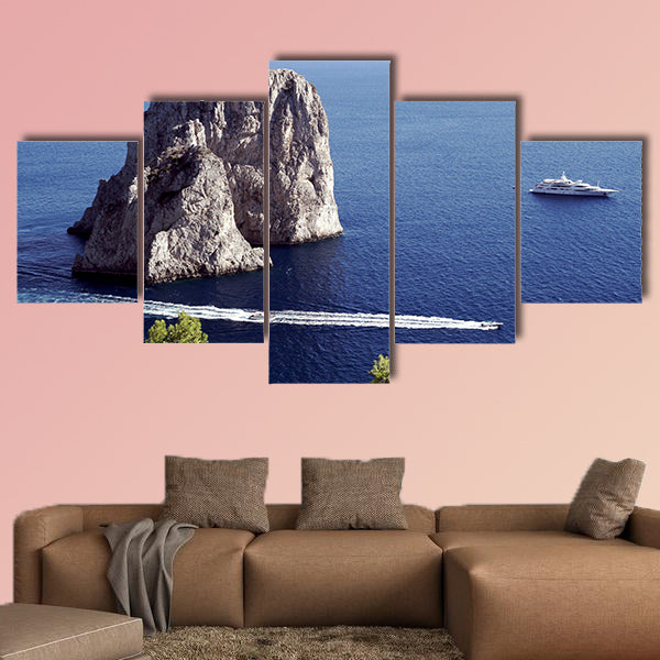 Yacht sailing in Il Faraglioni of Capri Island multi panel canvas wall art