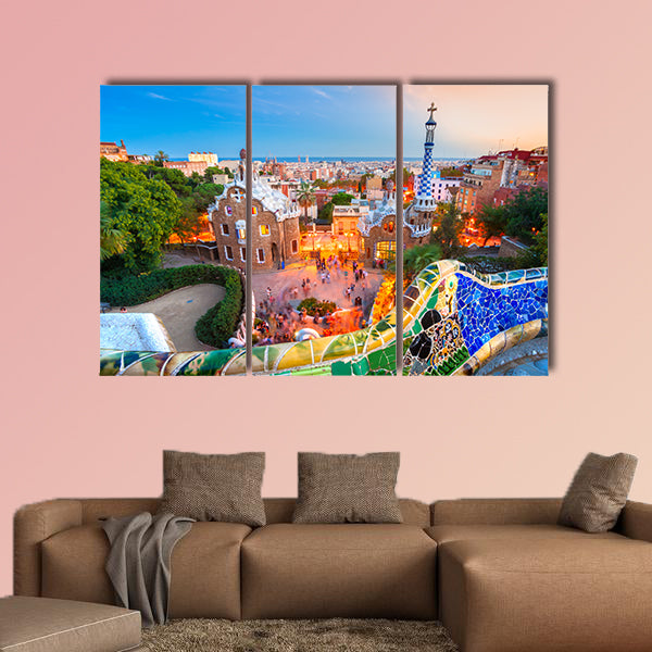  Park Guell in Barcelona, Spain multi panel canvas wall art