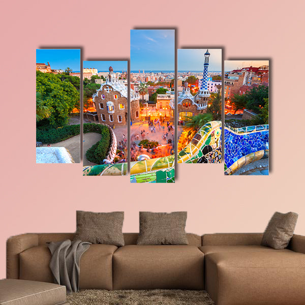  Park Guell in Barcelona, Spain multi panel canvas wall art