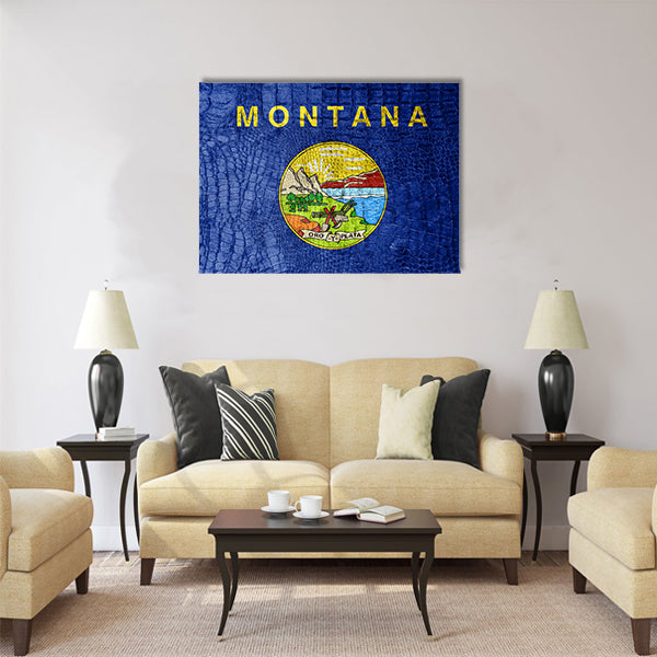 Montana State Flag painted on luxury crocodile texture Multi panel canvas wall art