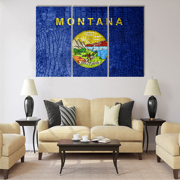 Montana State Flag painted on luxury crocodile texture Multi panel canvas wall art