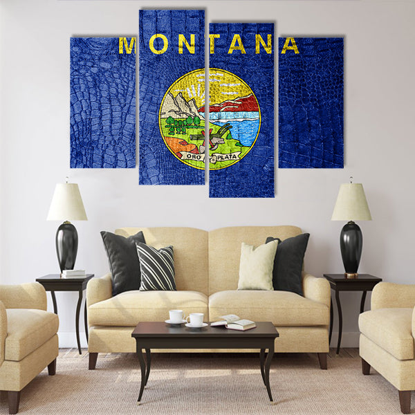 Montana State Flag painted on luxury crocodile texture Multi panel canvas wall art