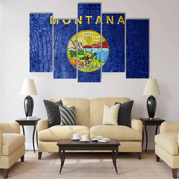 Montana State Flag painted on luxury crocodile texture Multi panel canvas wall art