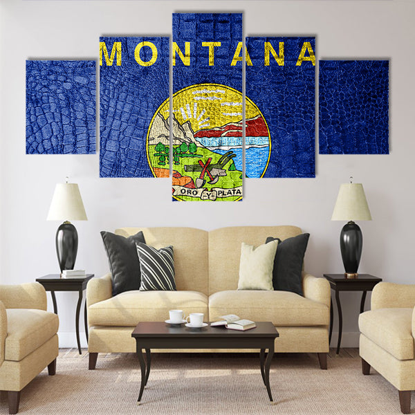 Montana State Flag painted on luxury crocodile texture Multi panel canvas wall art